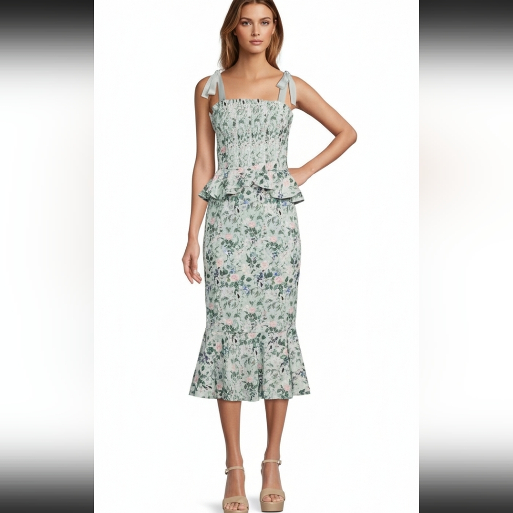 Antonio Melani x Born on Fifth Pippa blue rose print peplum dress